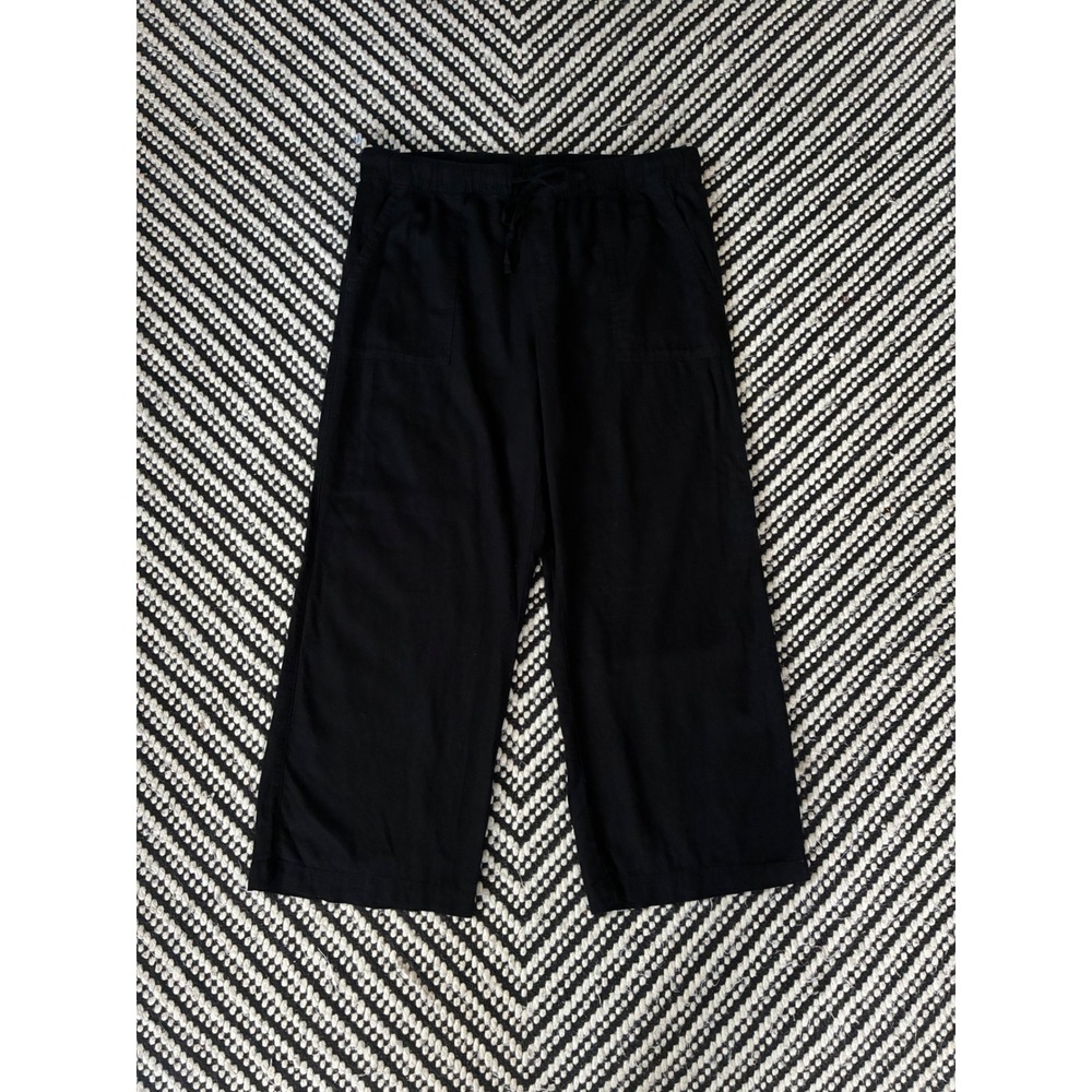 GAP Black Linen Blend Wide Leg Crop Pants Elastic Waist XL Drawstring minimalist